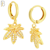 ES83 - 316L Stainless Steel Dangling Leaf with Zircon Design Huggies Clip On image 2