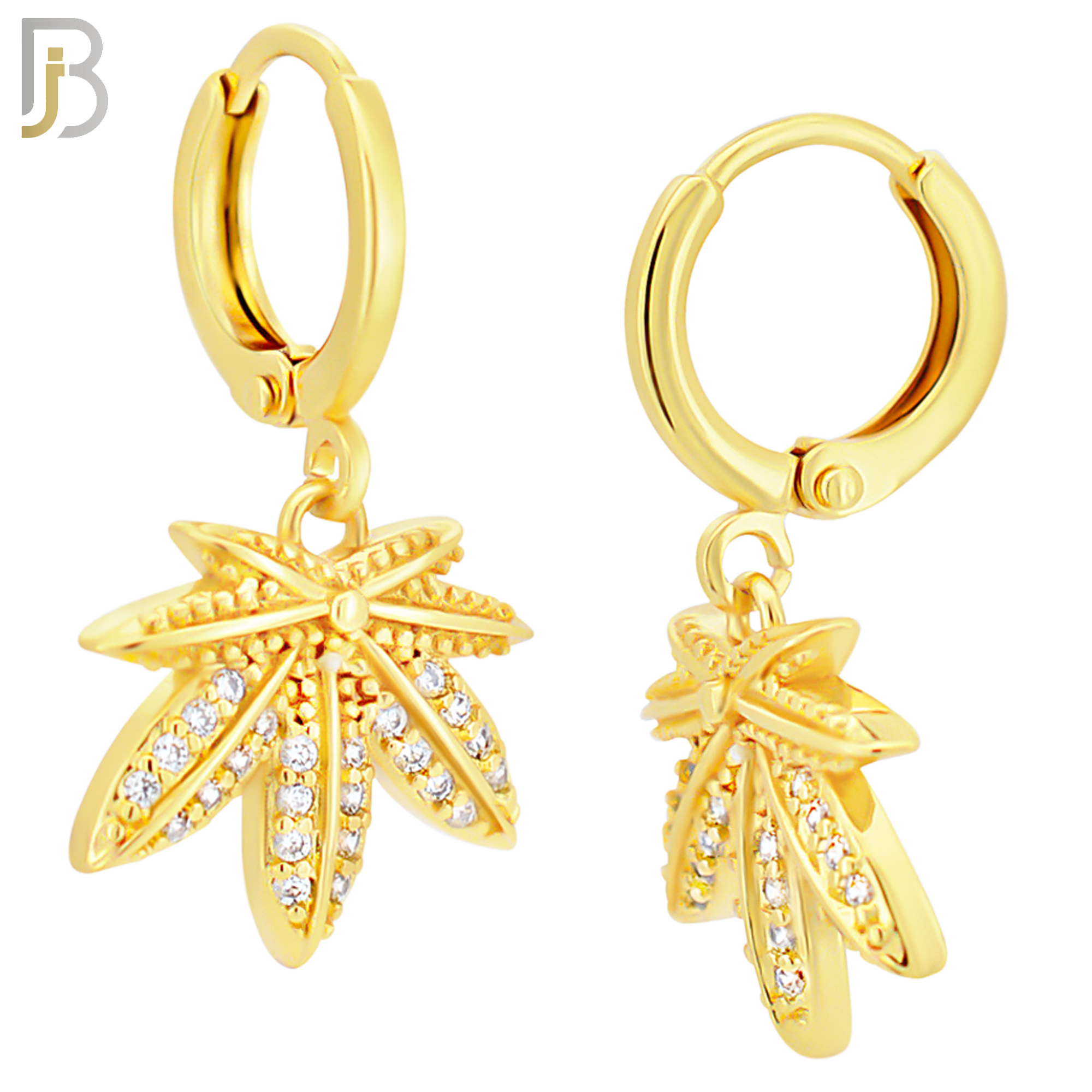 ES83 - 316L Stainless Steel Dangling Leaf with Zircon Design Huggies Clip On image 2
