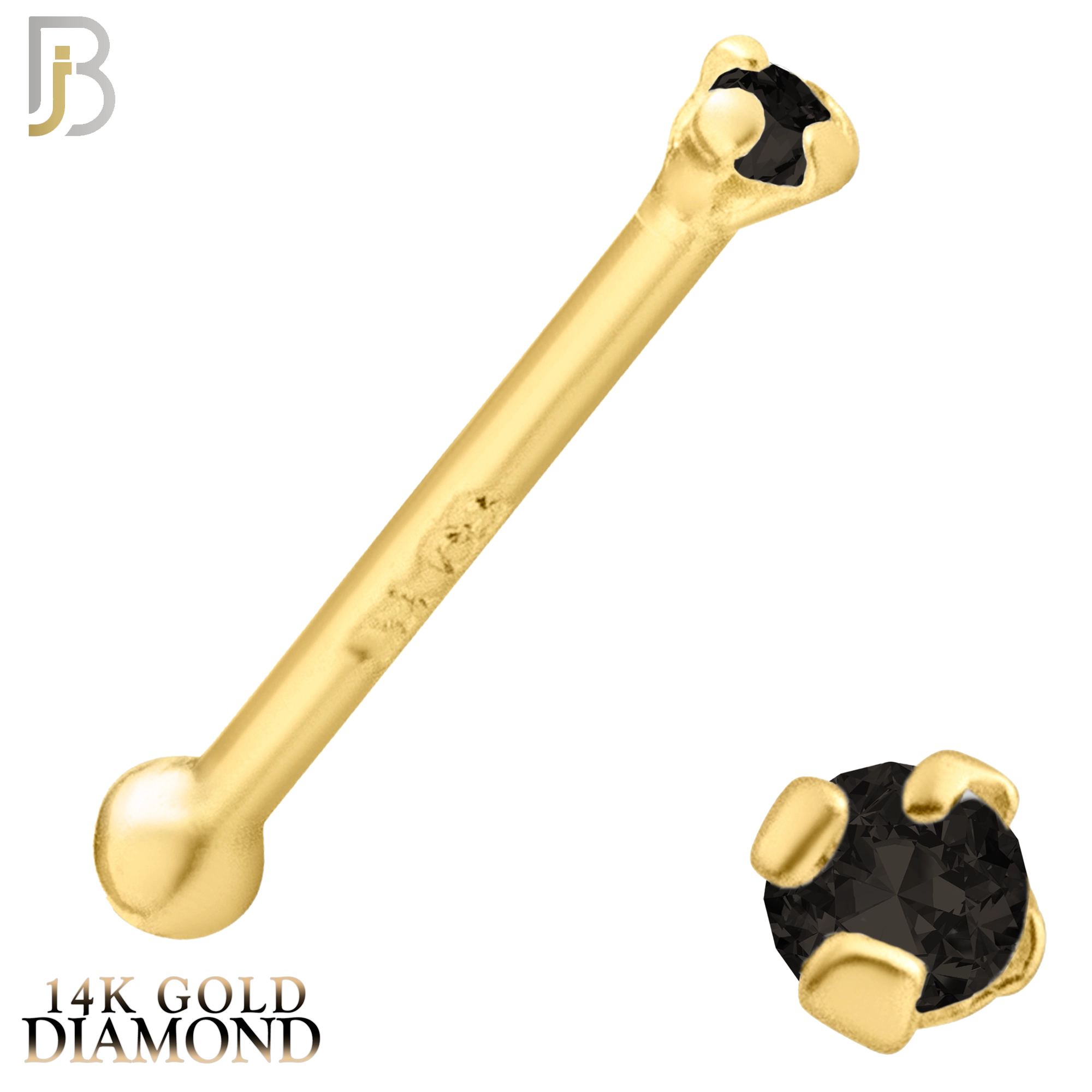 14-NR01DYK-20 - 20g-14k Yellow Gold Nose Bone with Black Diamond in Prong Setting image 1