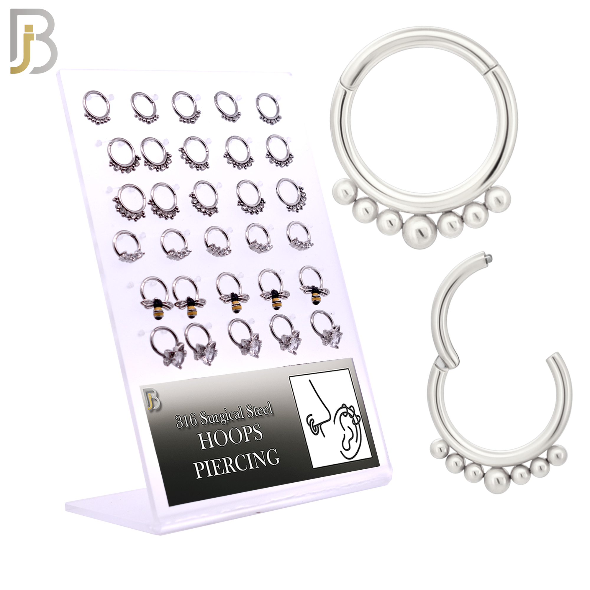 PK-CT41S - 316 Surgical Steel Hinged Nose Hoops with Mixed Designs Pack of 30 image 0