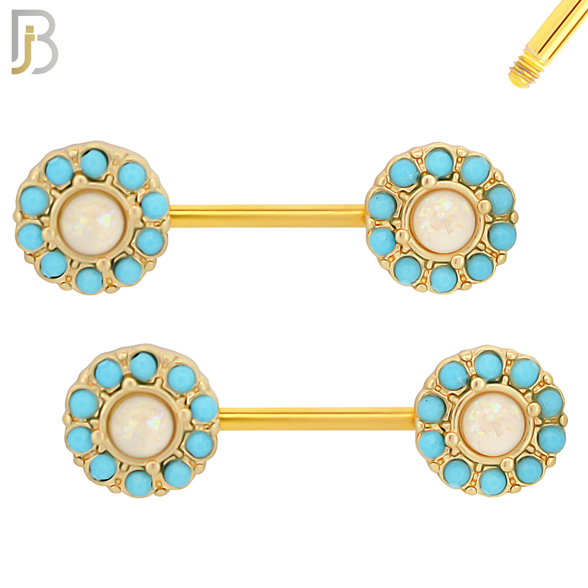 NP13 - 316L Surgical Steel Screw Round Opal with Stone Nipple Ring Piercing image 2