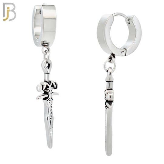 ES290 - 316L Stainless Steel Dangling Ornate Medieval Dagger Huggies Hoop Earrings image 0
