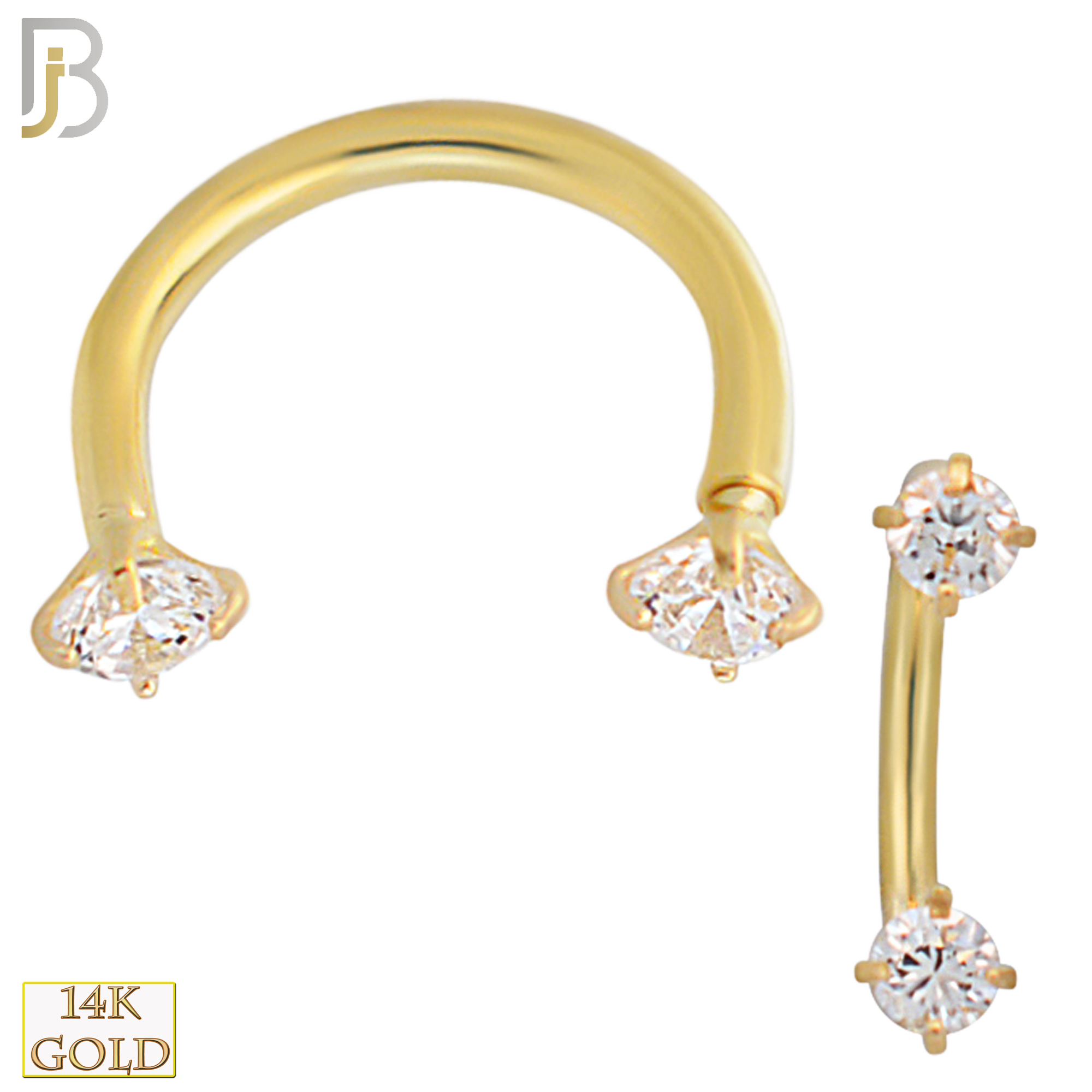 14-HS06YC - 14k Solid Gold Horseshoe with CZ in Prong Setting Internally Threaded image 1