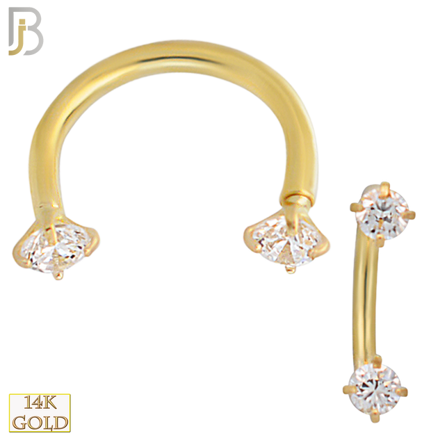 14-HS06YC - 14k Solid Gold Horseshoe with CZ in Prong Setting Internally Threaded image 1