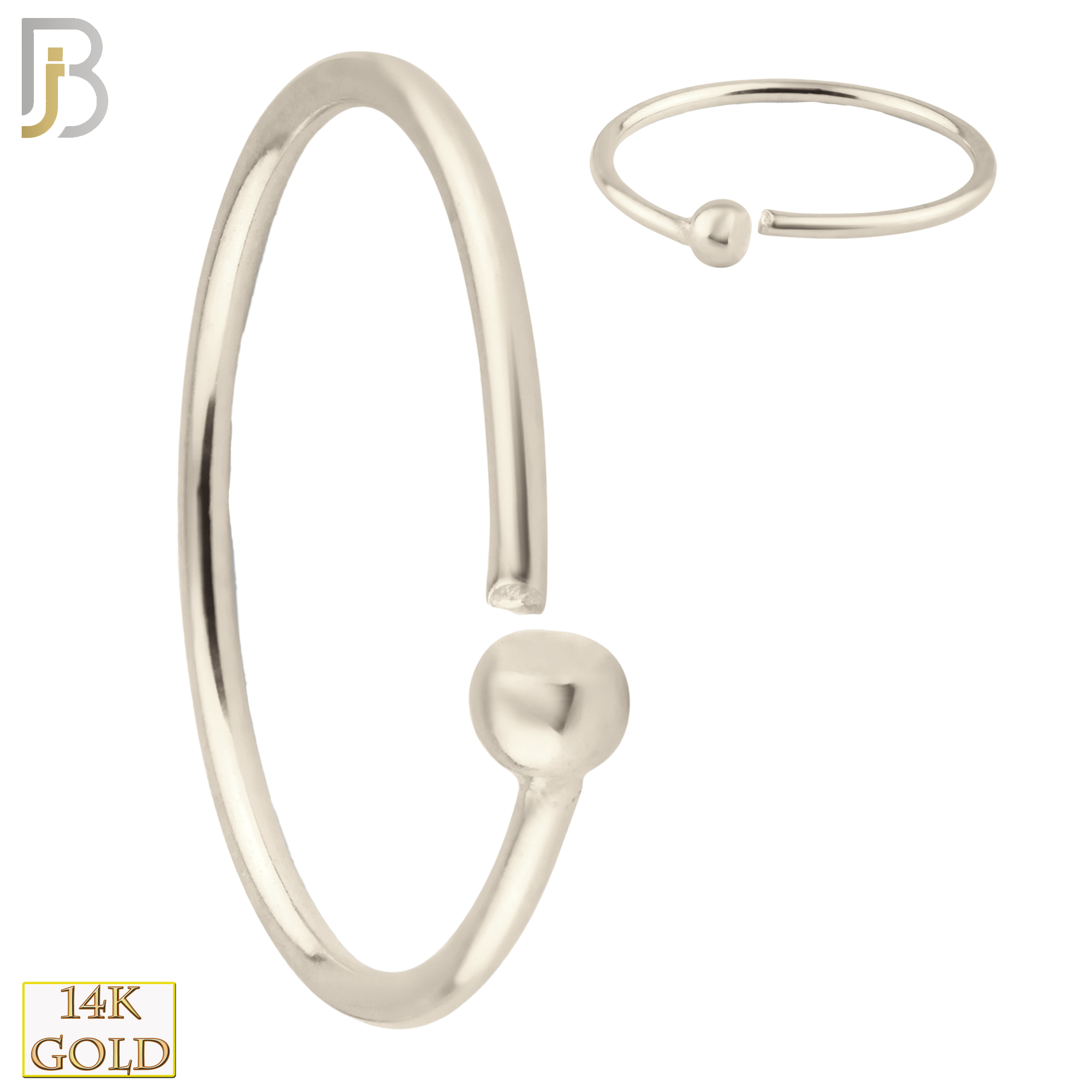 14-CT03W - 14k Solid White Gold Fixed Bead  Hoops Piercing Twist to Open - 1/4 - 6mm image