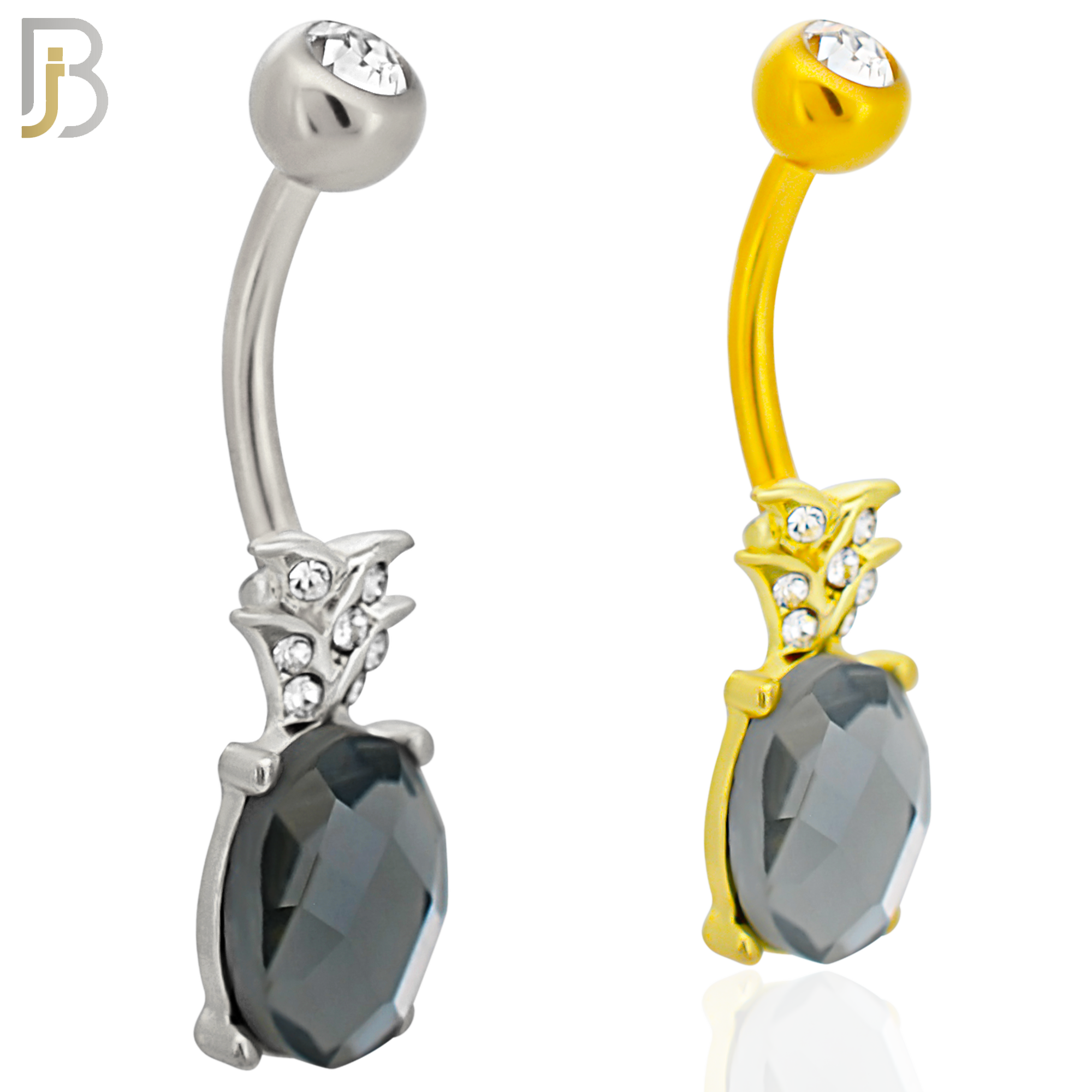 NB89 -  316L Stainless Steel Pineapple Design CZ Banana Belly Ring and 5mm Screw Ball image 0