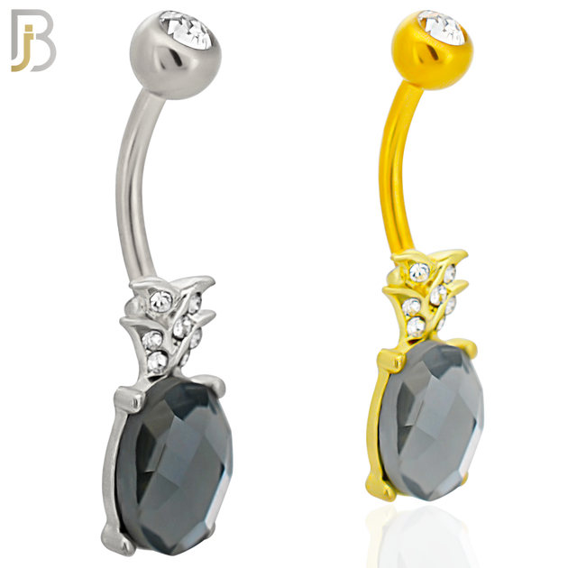 NB89 -  316L Stainless Steel Pineapple Design CZ Banana Belly Ring and 5mm Screw Ball image 0