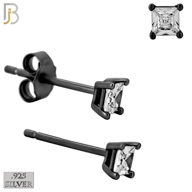 925-ES72-KC - .925 Sterling Silver Black Plated Earring Stud Casting Square Princess Cut Prong Setting Clear Zircon image 2