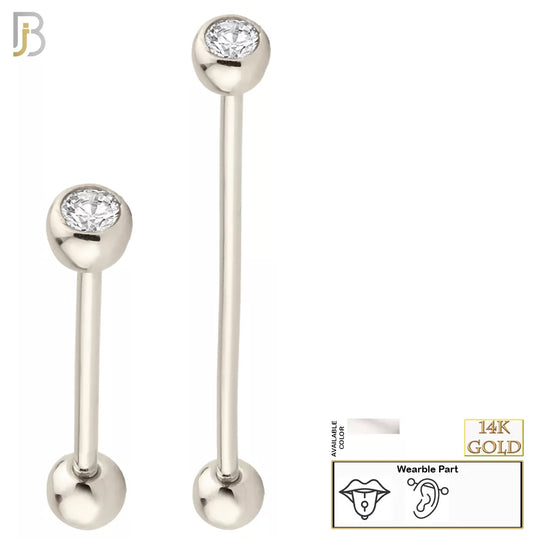 14-BB02W - 14k Solid White Gold Double Gem Barbell External Threaded image 0
