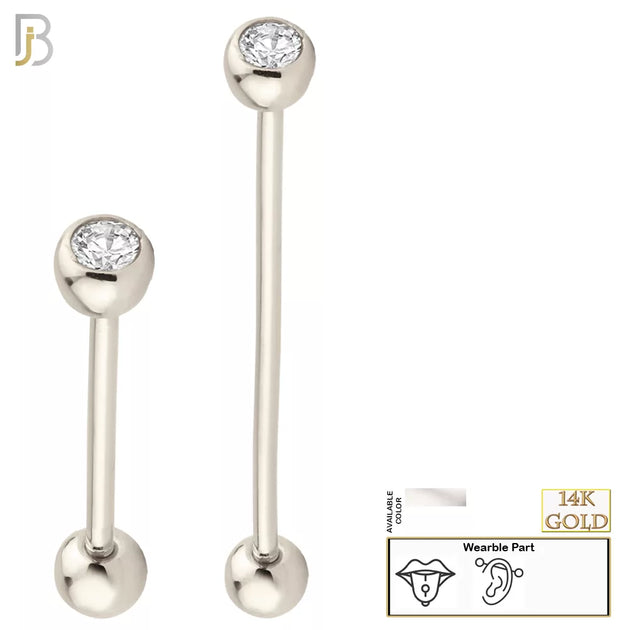 14-BB02W - 14k Solid White Gold Double Gem Barbell External Threaded image 0