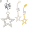 N014 - 316L Stainless Steel Dangling Star with Zircon Design Belly Ring with 5mm Screw Ball image 0