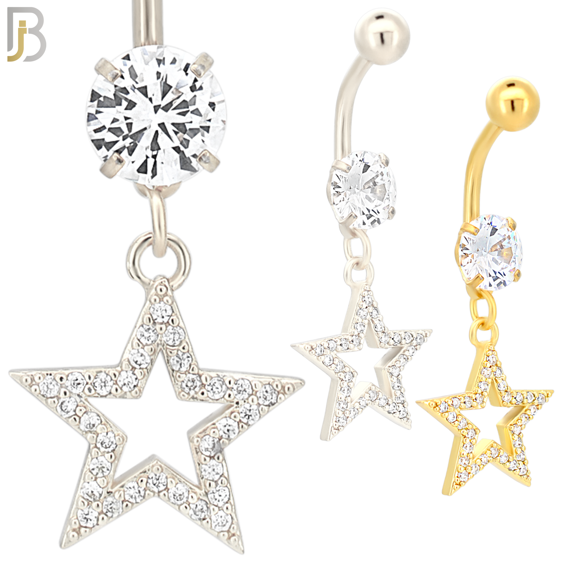 N014 - 316L Stainless Steel Dangling Star with Zircon Design Belly Ring with 5mm Screw Ball image 0