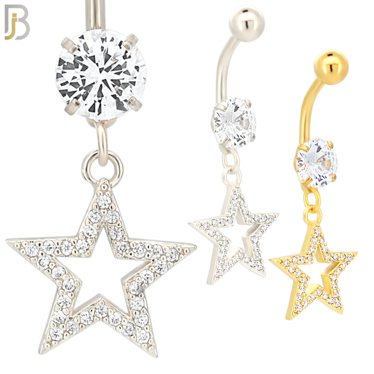 N014 - 316L Stainless Steel Dangling Star with Zircon Design Belly Ring with 5mm Screw Ball image 0