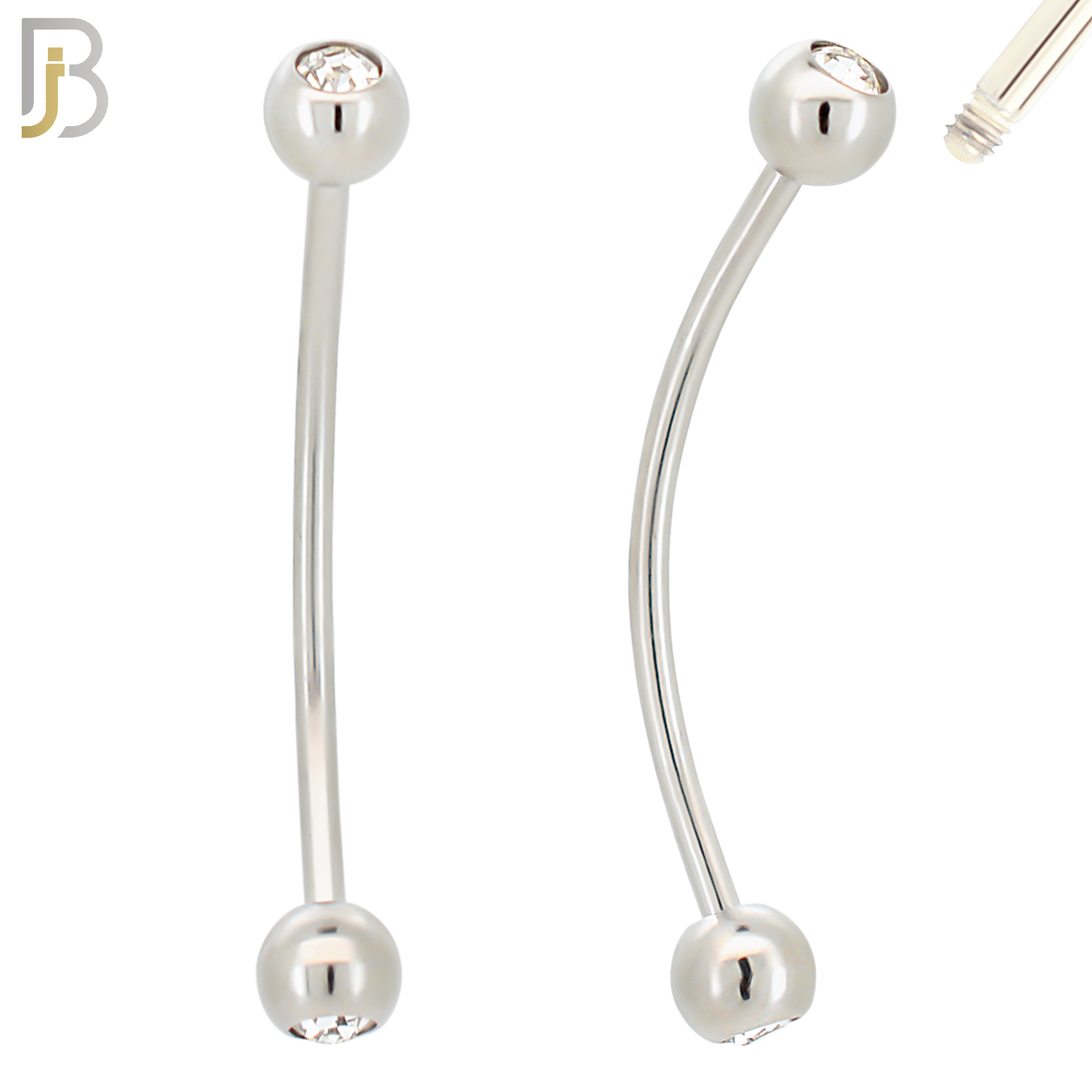 EC03SC - 316L Surgical Steel Curved Plain Barbell Screw Ball with Zircon External Threaded (PACK OF 6) image 1