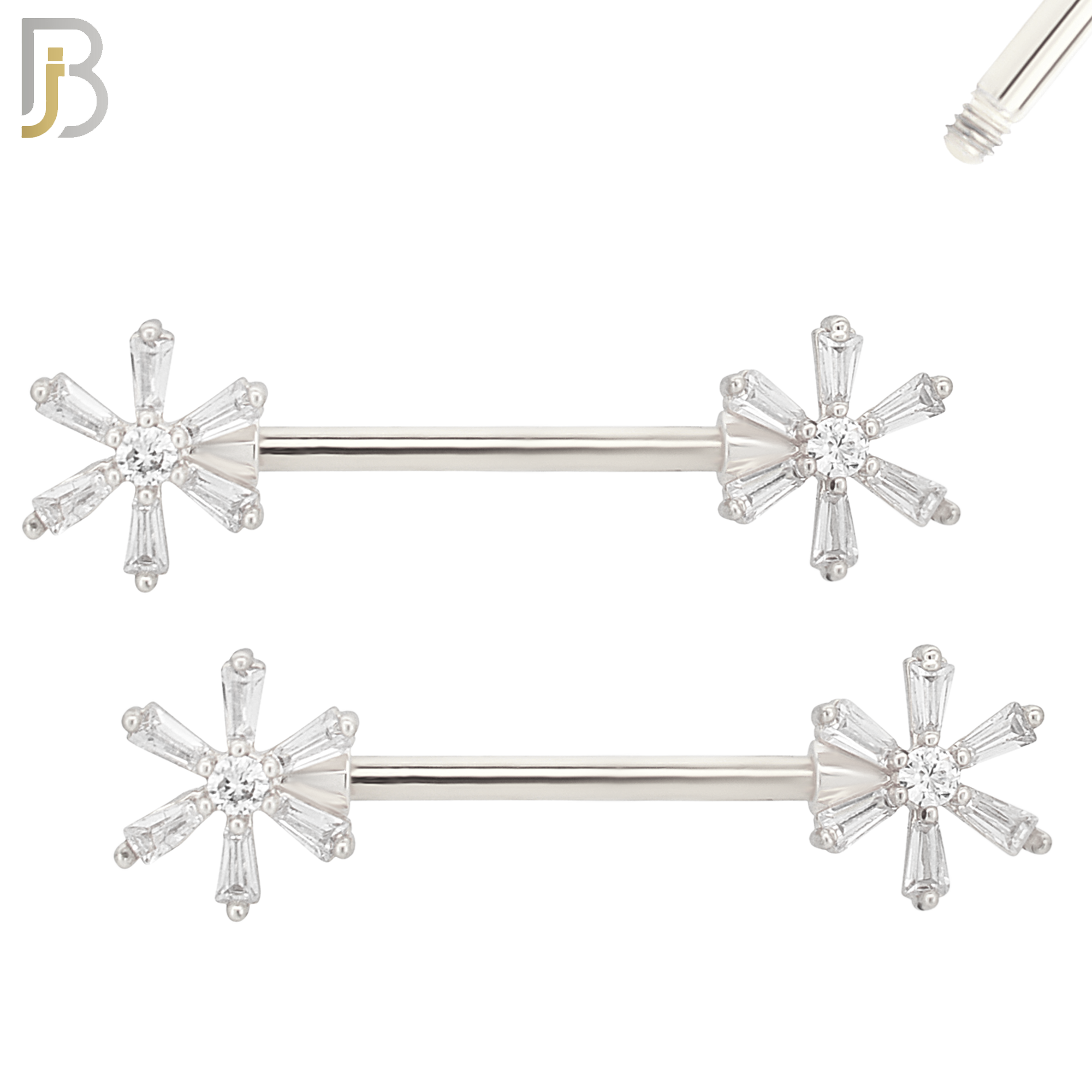 NP29 - 316L Surgical Steel Screw Daisy Design w Zircon Nipple Ring Piercing  Pair image 1
