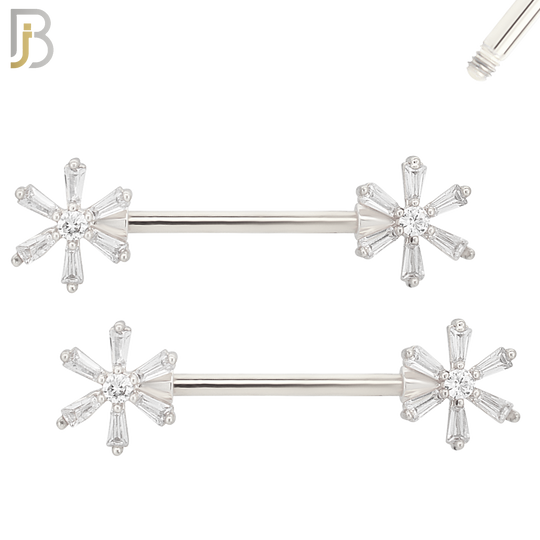 NP29 - 316L Surgical Steel Screw Daisy Design w Zircon Nipple Ring Piercing  Pair image 1