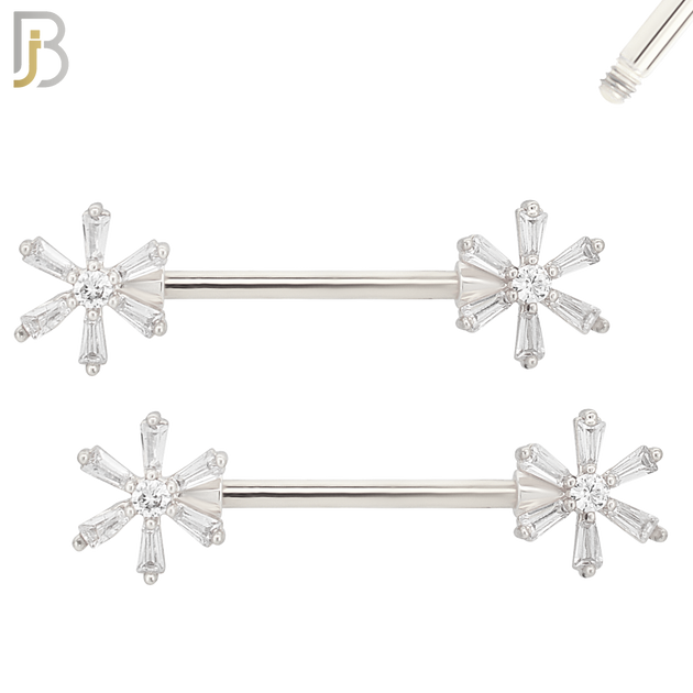 NP29 - 316L Surgical Steel Screw Daisy Design w Zircon Nipple Ring Piercing  Pair image 1