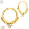14-CT56 - 14K Solid Gold Hinged Hoops with Beaded Design with Zircon image 0