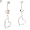 N011 - S316L Stainless Steel Dangling Hollow Heart Zircon Design Belly Ring with 4mm Screw Ball image 1