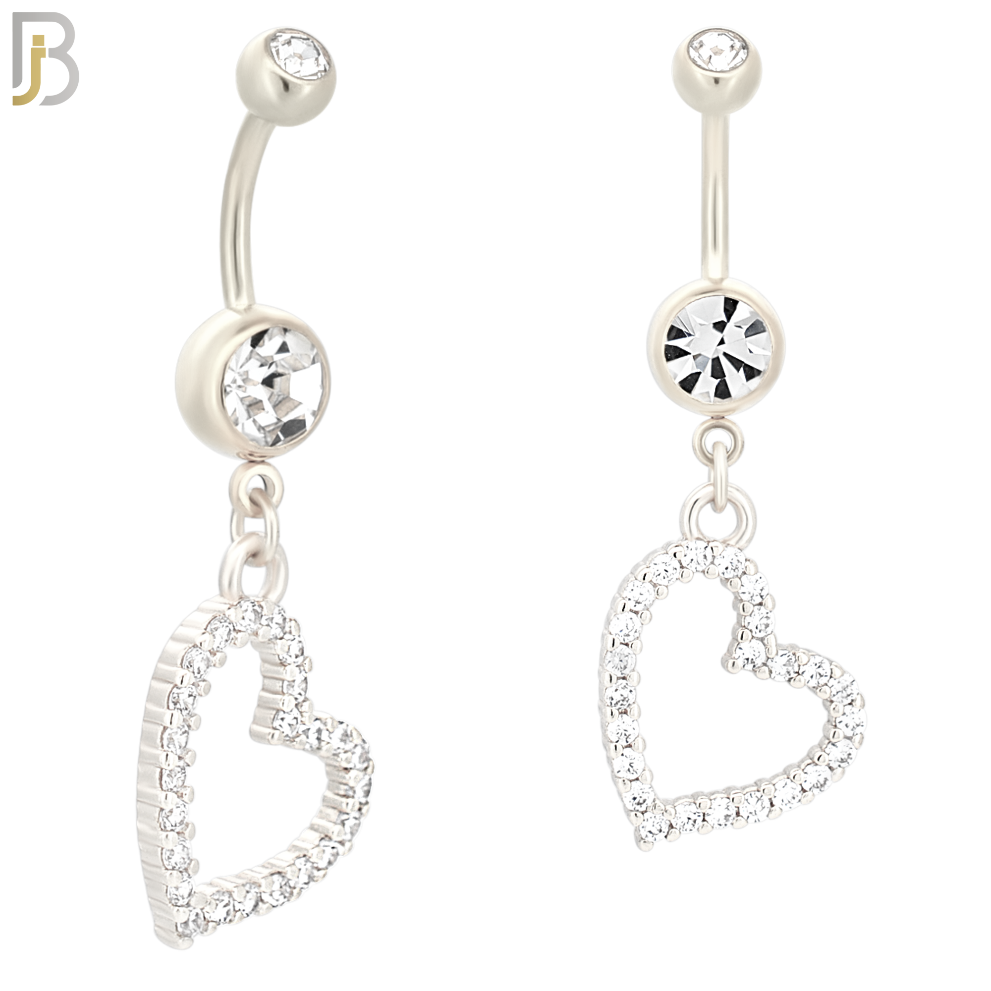 N011 - S316L Stainless Steel Dangling Hollow Heart Zircon Design Belly Ring with 4mm Screw Ball image 1
