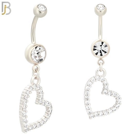 N011 - S316L Stainless Steel Dangling Hollow Heart Zircon Design Belly Ring with 4mm Screw Ball image 1