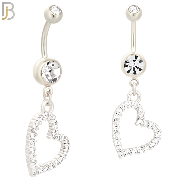 N011 - S316L Stainless Steel Dangling Hollow Heart Zircon Design Belly Ring with 4mm Screw Ball image 1