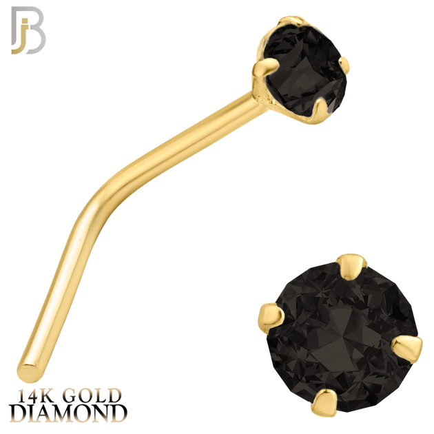 14-NR10DYK-20 - 14k Yellow Gold L-Shaped Nose Ring with Black Natural Diamond in Prong Setting image 3