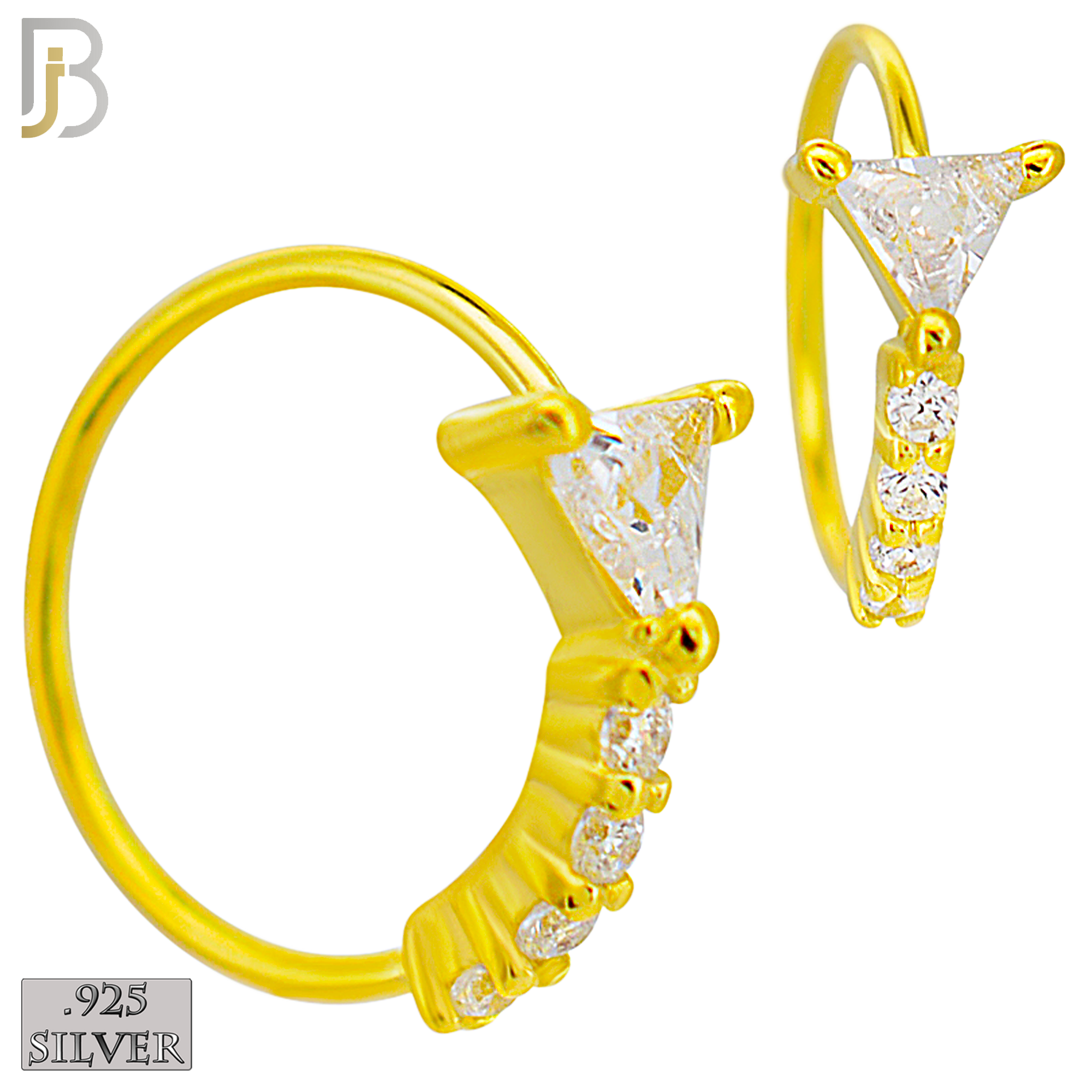 925-CT116 -  925 Sterling Silver Triangle Shaped CZ in Prong Set with 5 CZ Line Nose Hoops (Pack of 6) image 2