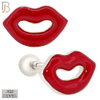 925-ES427 - Screw Ball Back - .925 Sterling Silver Red Enamel Lips Earrings Stud Earrings image 0