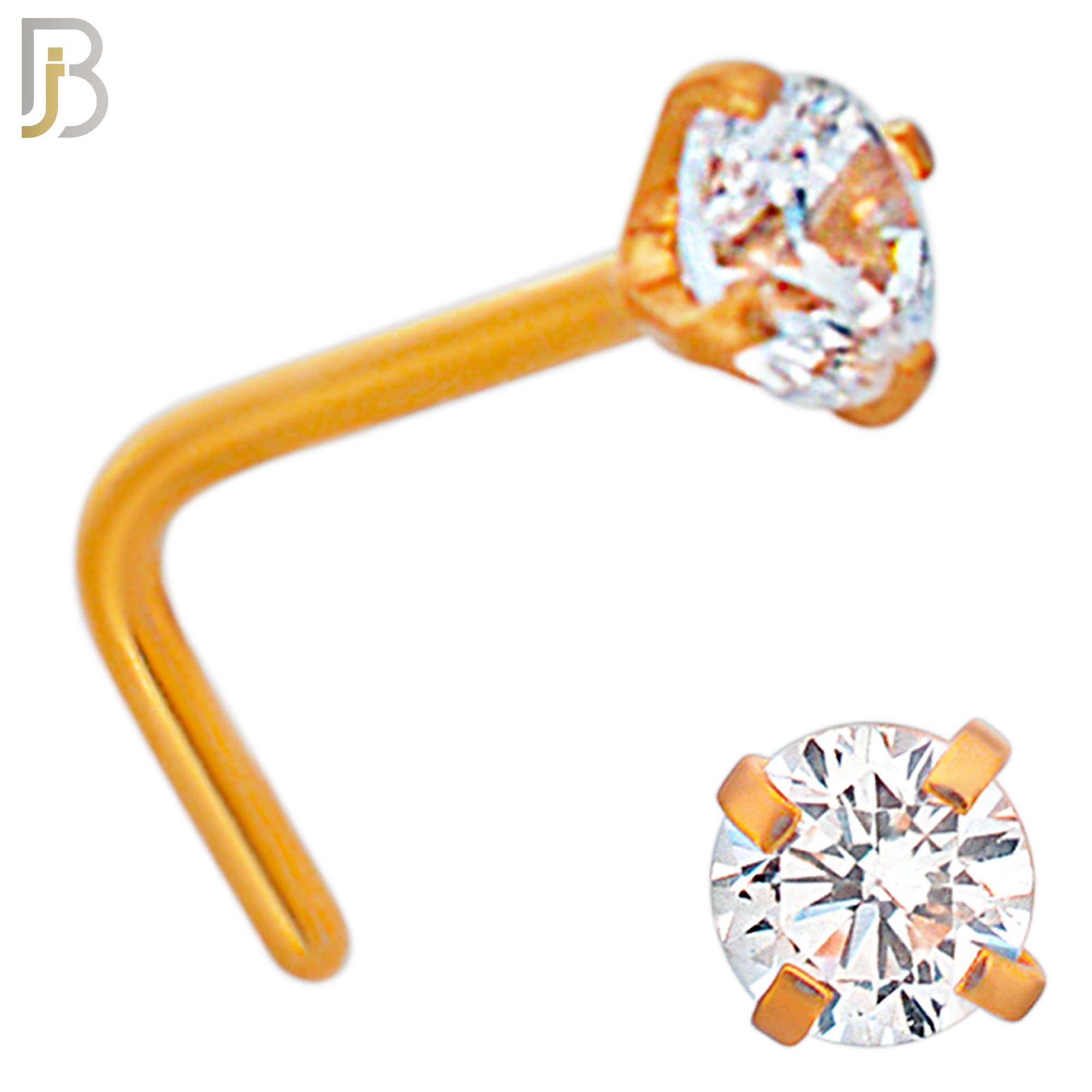 NR10R - 316L Surgical Steel Rose Gold Plated Nose L-Shape Prong Set Zircon Round Nose Ring (PACK OF 6) image 4