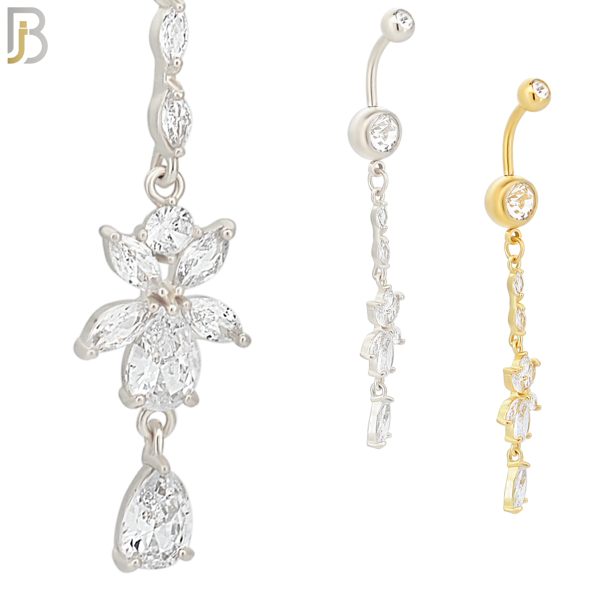 N057 - 316L Stainless Steel Dangling Flower with Teardrop Design Belly Ring with 5mm Screw Ball Top image 0