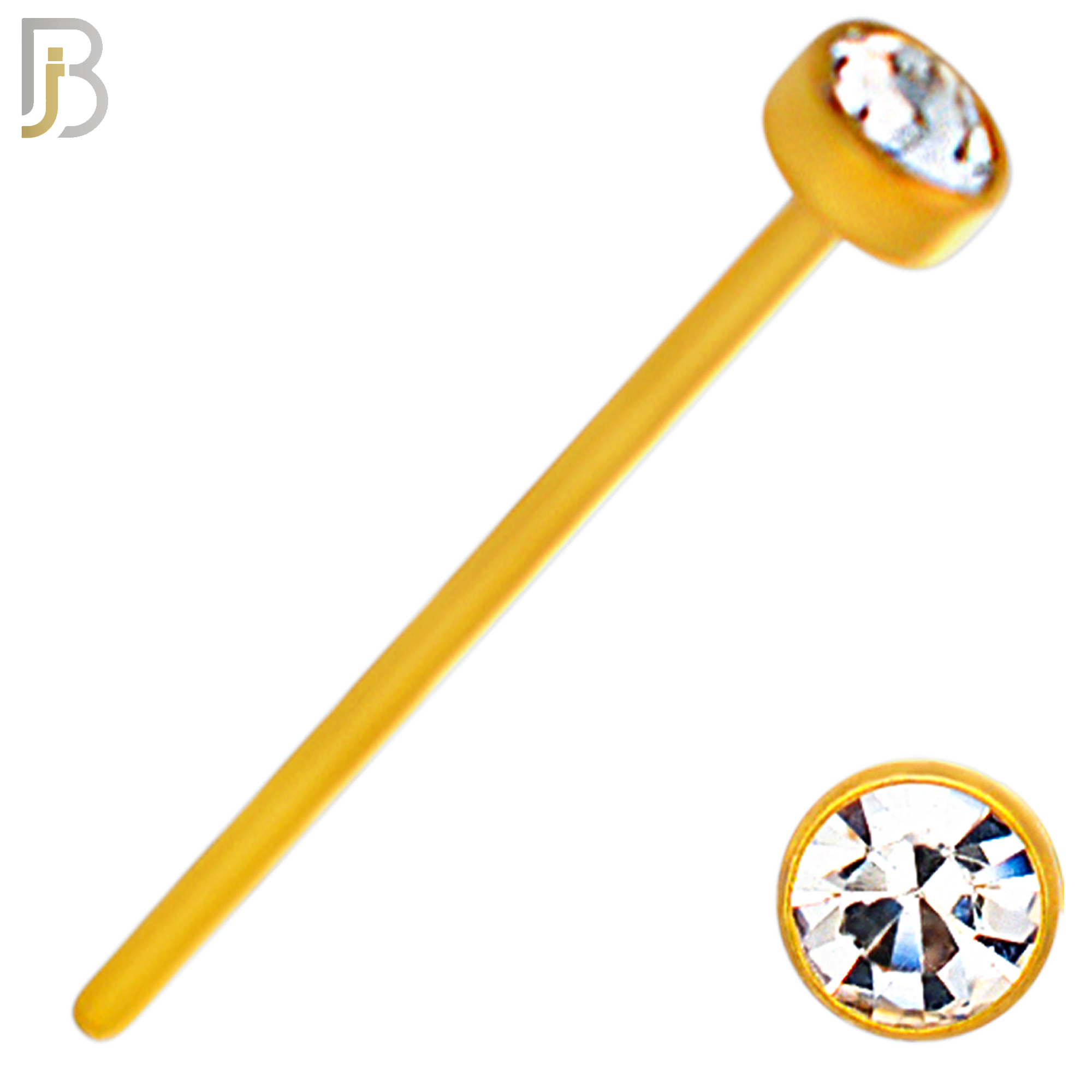 NR05G - 316L Surgical Steel Gold Plated Nose Stud  Bezel Set Zircon Round Nose Ring image 4