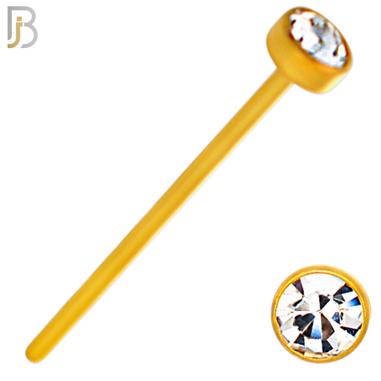 NR05G - 316L Surgical Steel Gold Plated Nose Stud  Bezel Set Zircon Round Nose Ring image 4