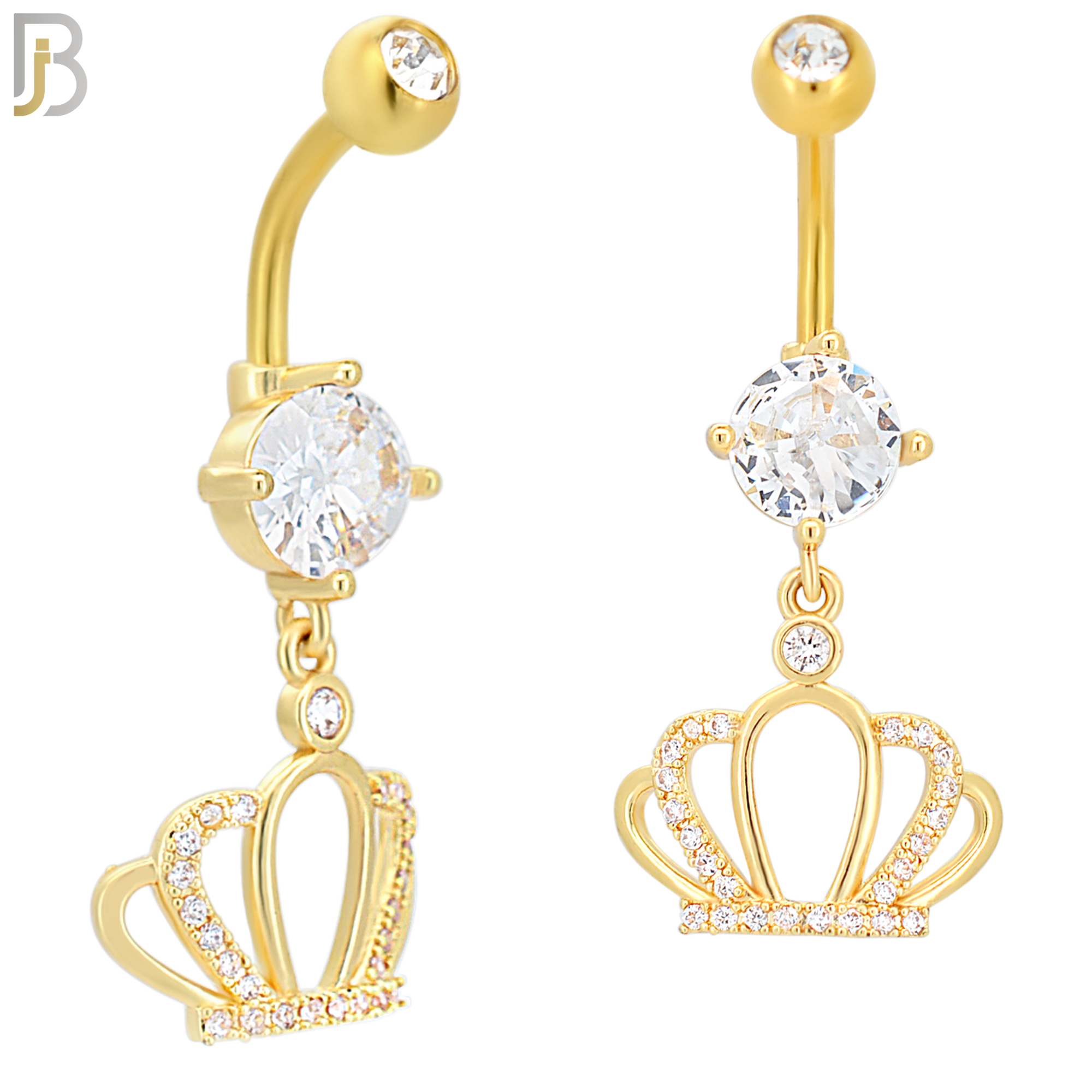 N051 - 316L Stainless Steel Dangling Crown CZ Design Belly Ring with 5mm Screw Ball Top image 2