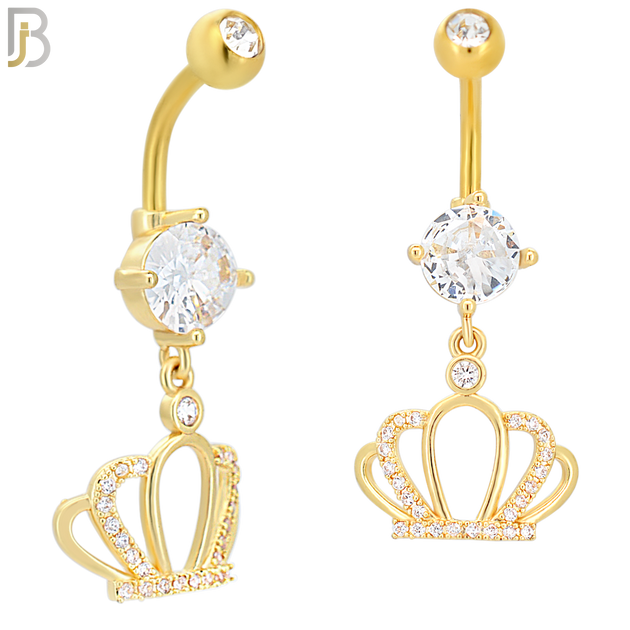 N051 - 316L Stainless Steel Dangling Crown CZ Design Belly Ring with 5mm Screw Ball Top image 2