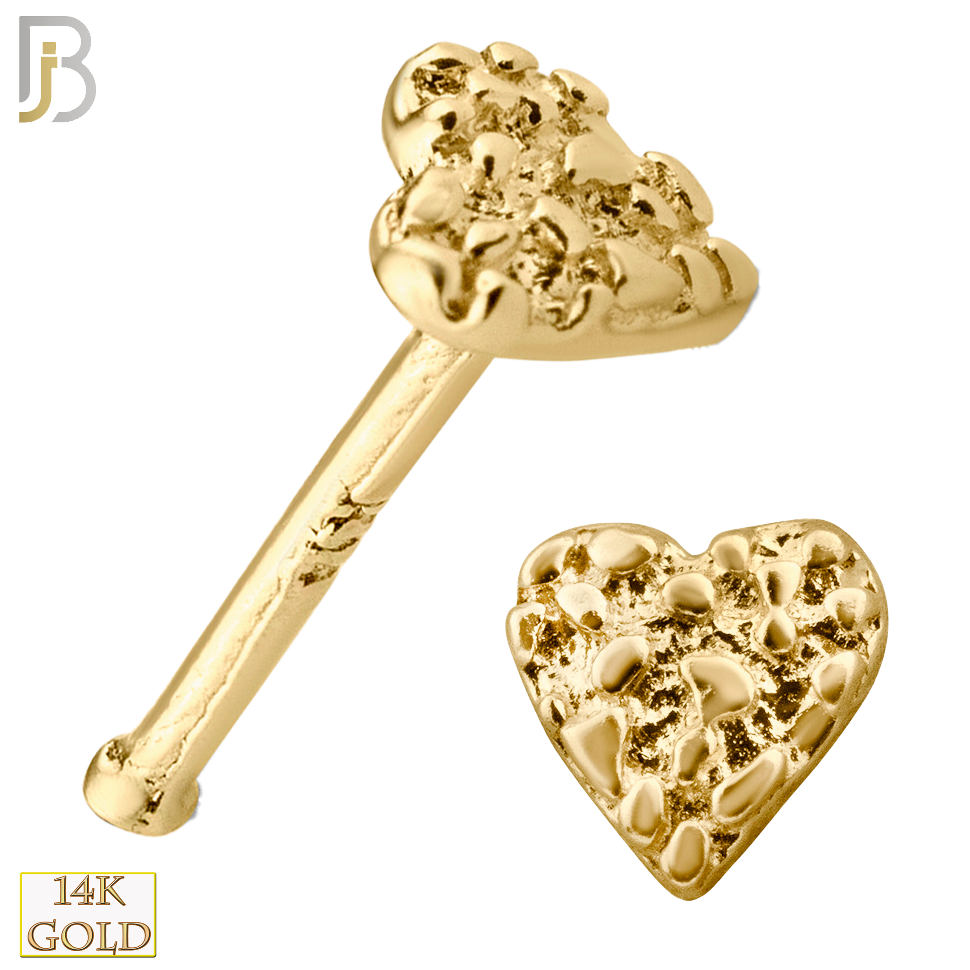 14-NR22BY - 14k Solid Gold Nose Bone with Rough Surface Heart Design - Yellow Gold image