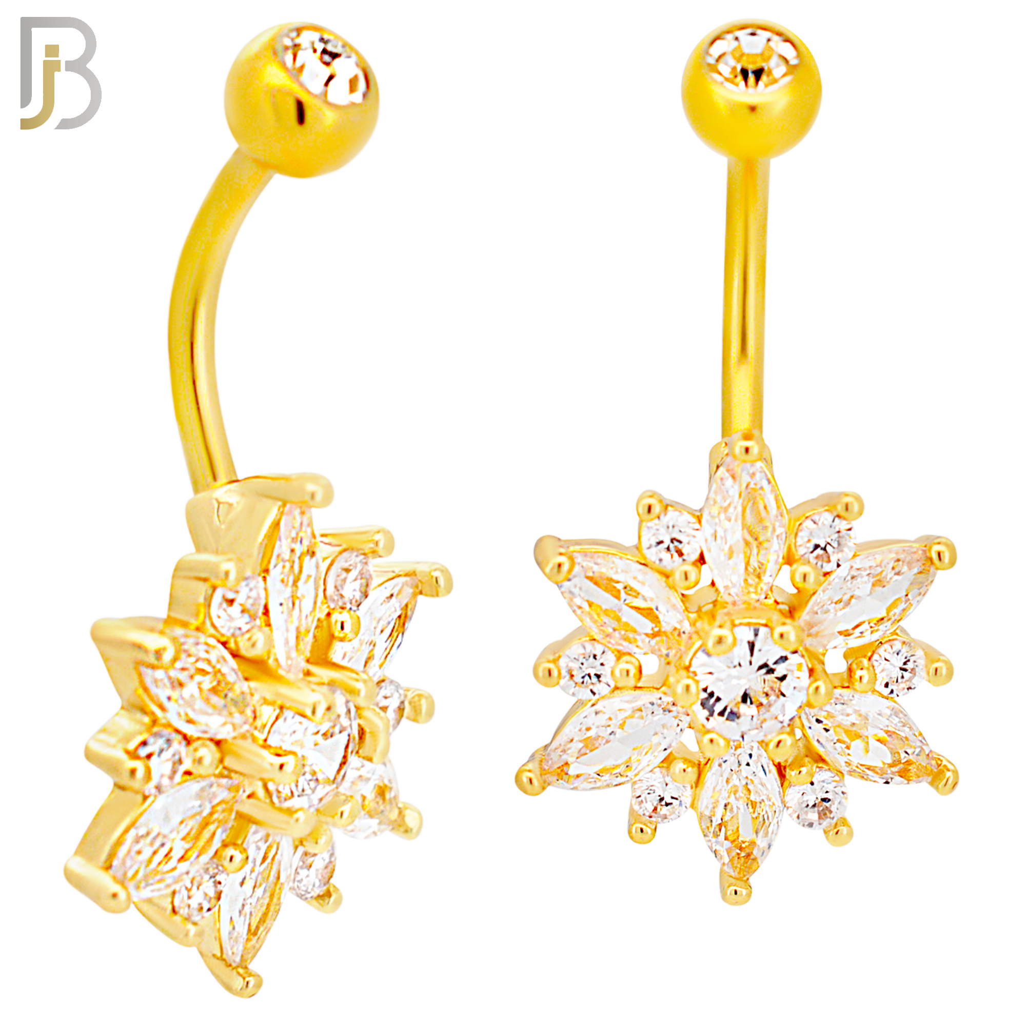 NB68 - 316L Stainless Steel Banana Belly Ring with Lotus Flower Design Cubic Zirconia image 2