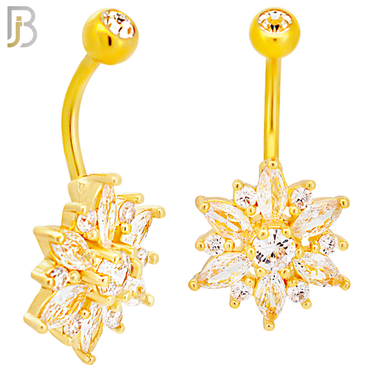 NB68 - 316L Stainless Steel Banana Belly Ring with Lotus Flower Design Cubic Zirconia image 2