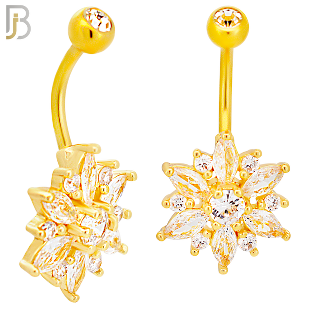 NB68 - 316L Stainless Steel Banana Belly Ring with Lotus Flower Design Cubic Zirconia image 2