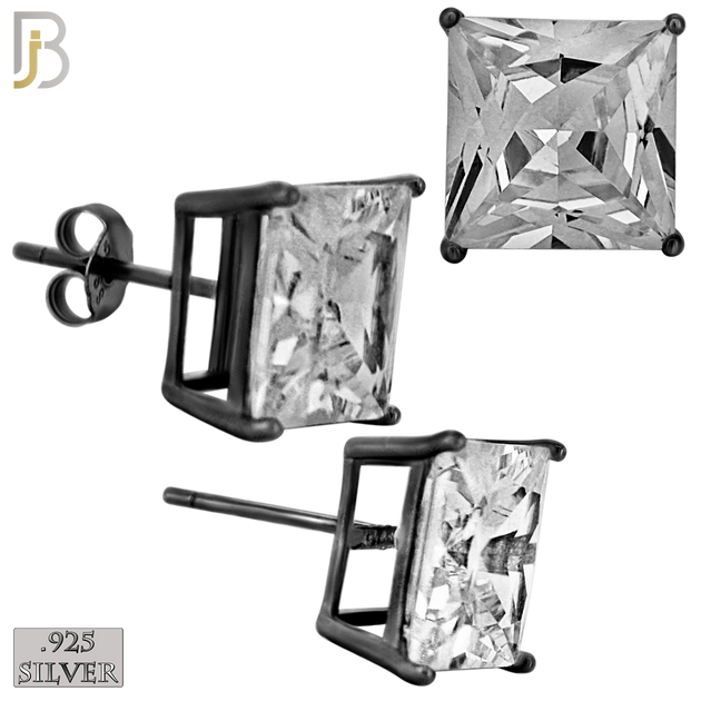925-ES72-KC - .925 Sterling Silver Black Plated Earring Stud Casting Square Princess Cut Prong Setting Clear Zircon image 9