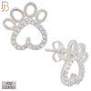 925-ES215 - .925 Sterling Silver Heart Shaped Paw Design Earring Stud with Clear Zircon image 1