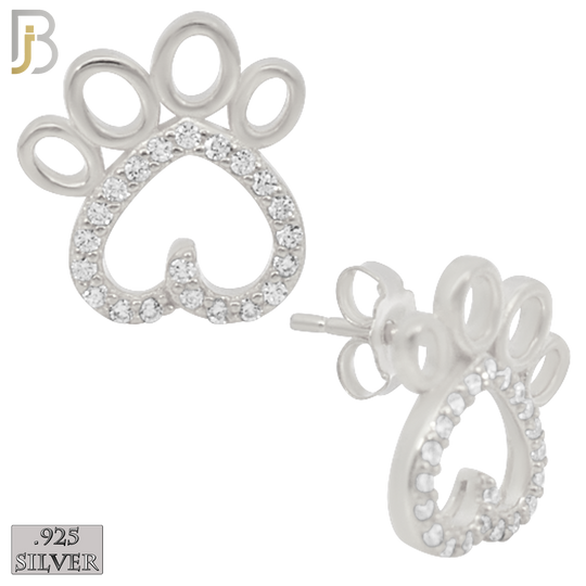 925-ES215 - .925 Sterling Silver Heart Shaped Paw Design Earring Stud with Clear Zircon image 1