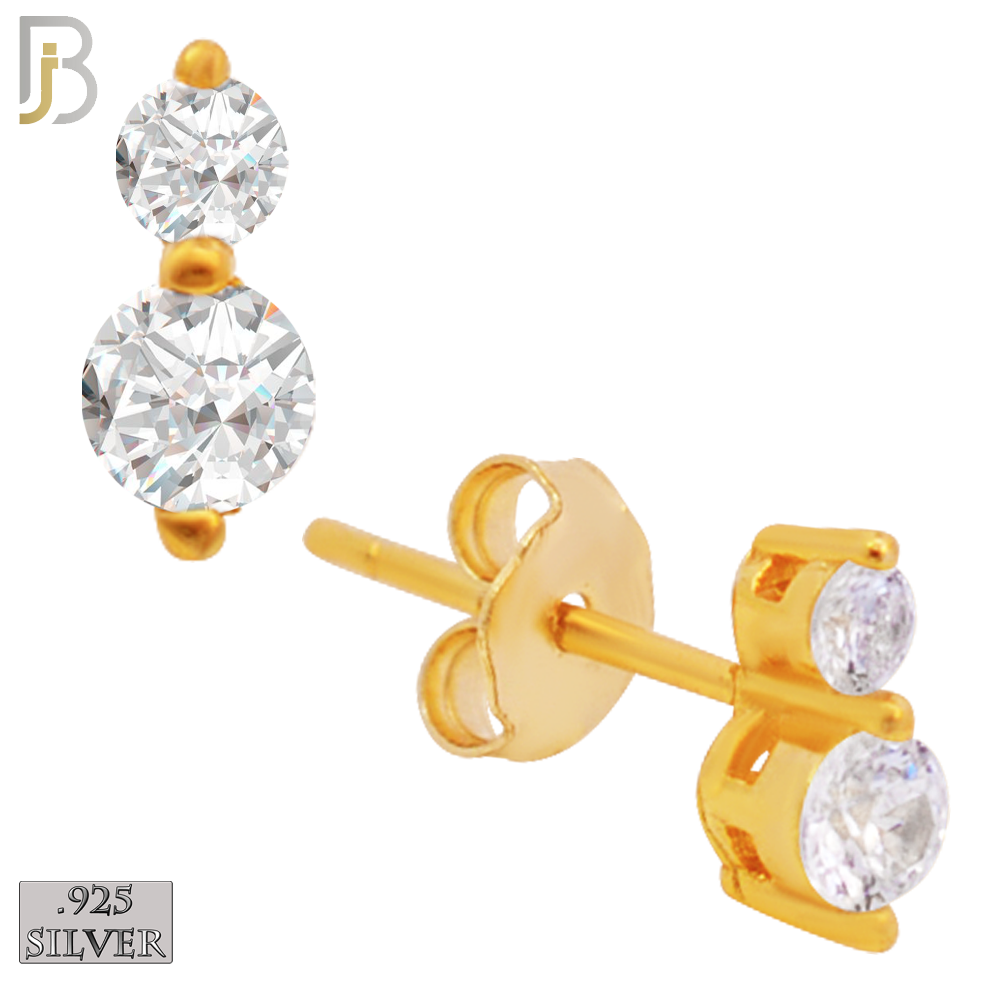 925-ES19 - .925 Sterling Silver Earring Double Prong Setting Clear Zircon image 2