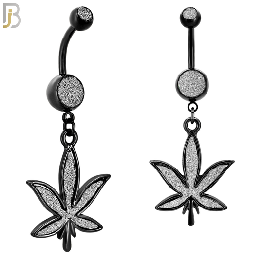 N002 - 316L Stainless Steel Dangling Marijuana Leaf Sandpaper Design Belly Ring with 4mm Screw Ball image 5