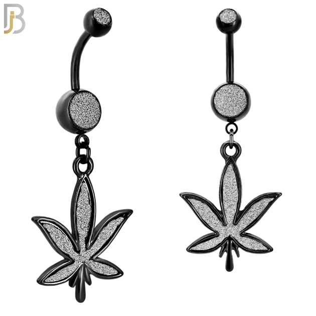 N002 - 316L Stainless Steel Dangling Marijuana Leaf Sandpaper Design Belly Ring with 4mm Screw Ball image 5
