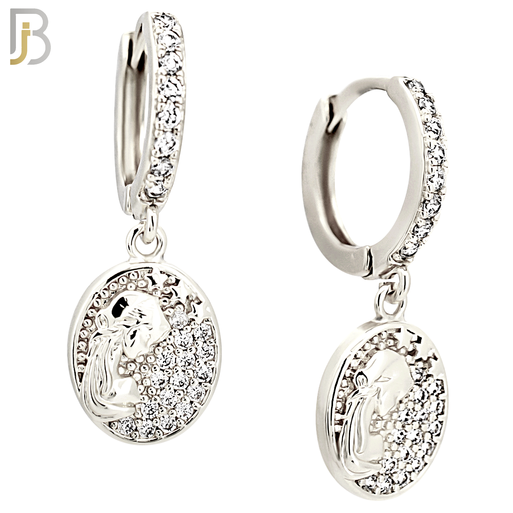 ES504 - 316L Stainless Steel Dangling Oval Praying Mary Huggies Earrings image 1