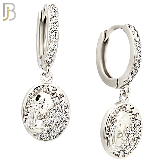 ES504 - 316L Stainless Steel Dangling Oval Praying Mary Huggies Earrings image 1