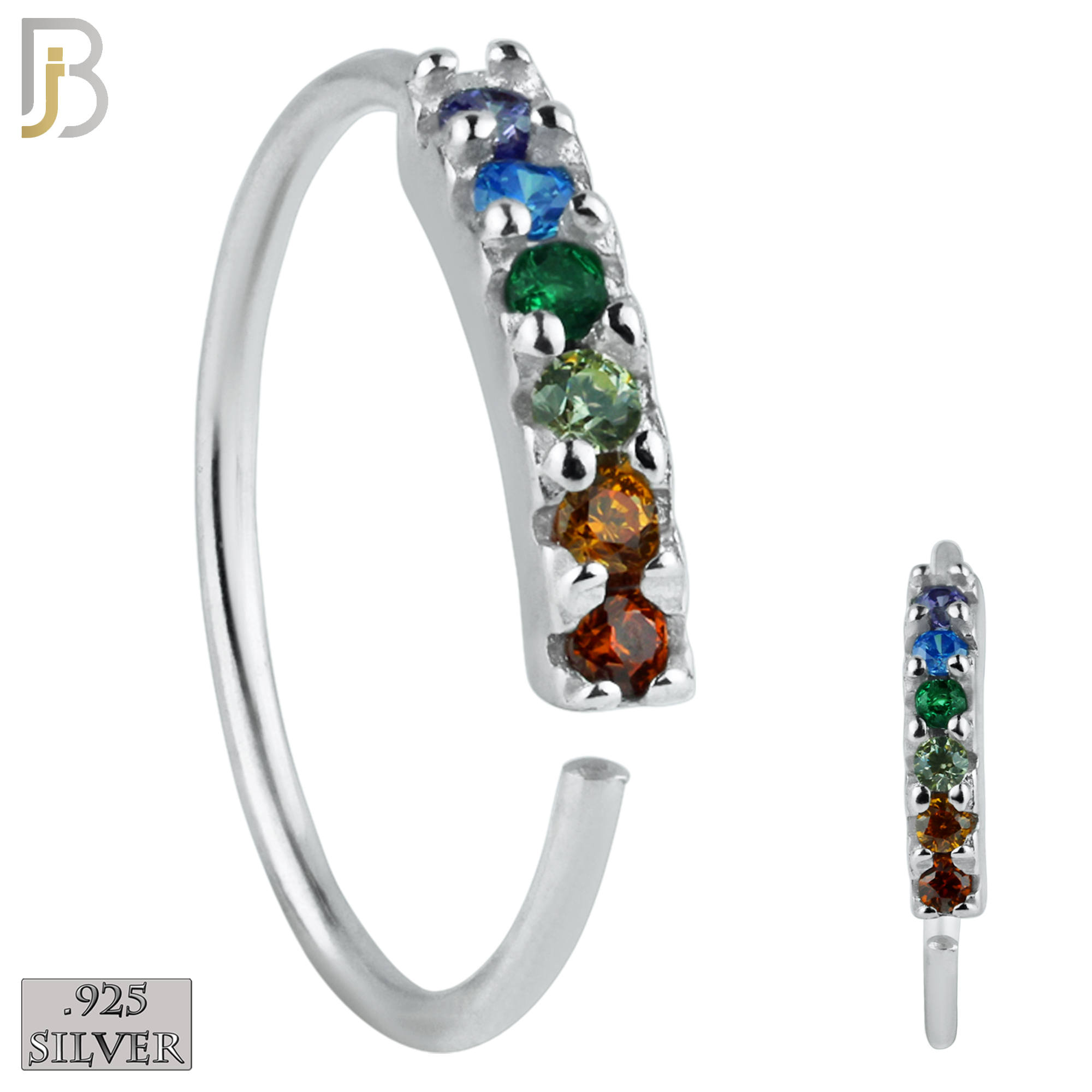 925-CT12 - 925 Sterling Silver wide 22g Thickness 6 Zircon Prong Setting Hoops Piercing (PACK OF 6) image 3