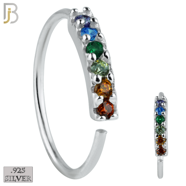 925-CT12 - 925 Sterling Silver wide 22g Thickness 6 Zircon Prong Setting Hoops Piercing (PACK OF 6) image 3