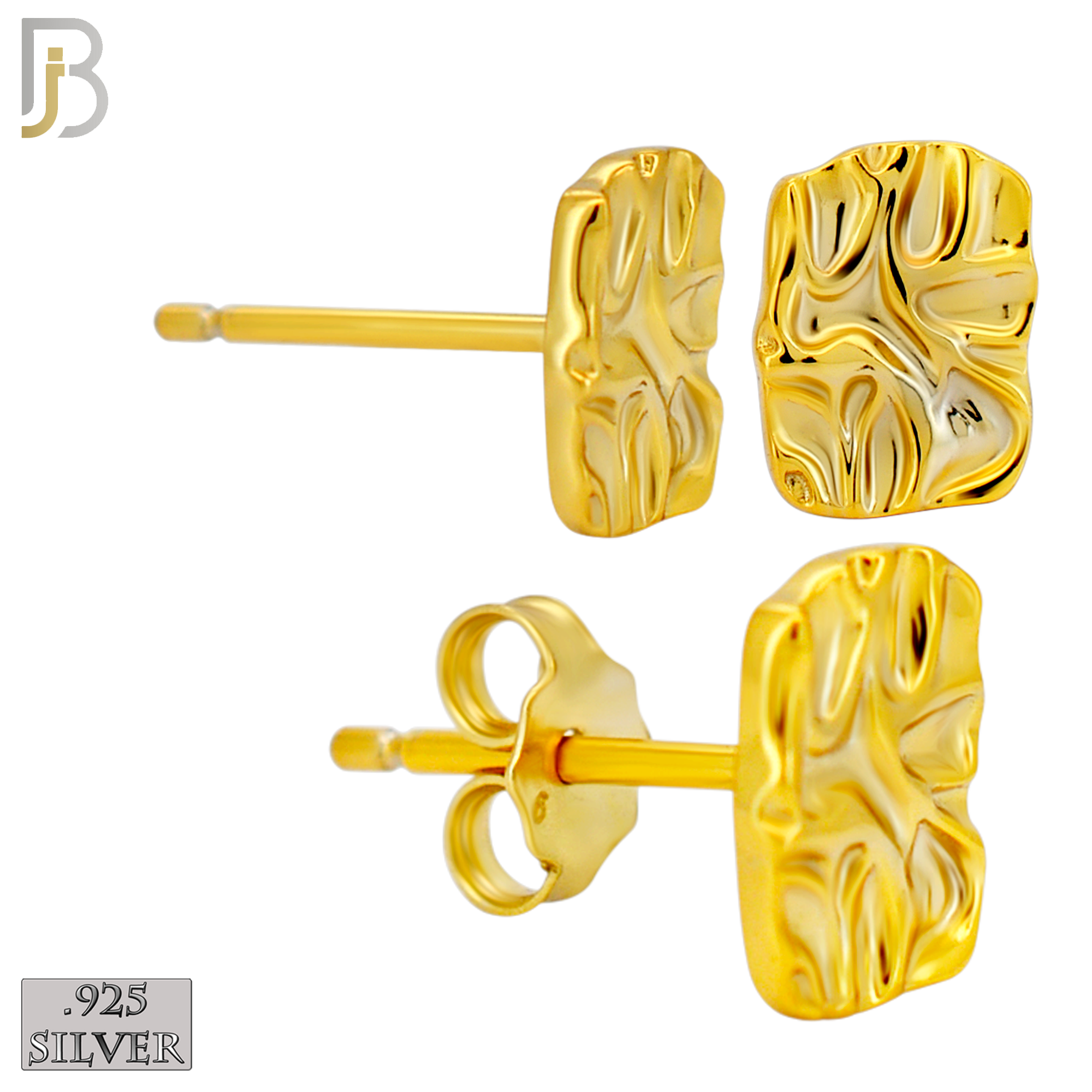 925-ES518 - 925 Sterling Silver Flat (Thin) Rectangle Nugget Push Back Earrings - 6x8mm image